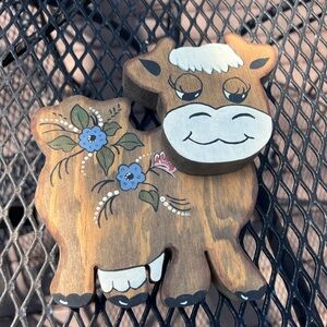 Vintage 80s Country Wooden Cow Handcrafted